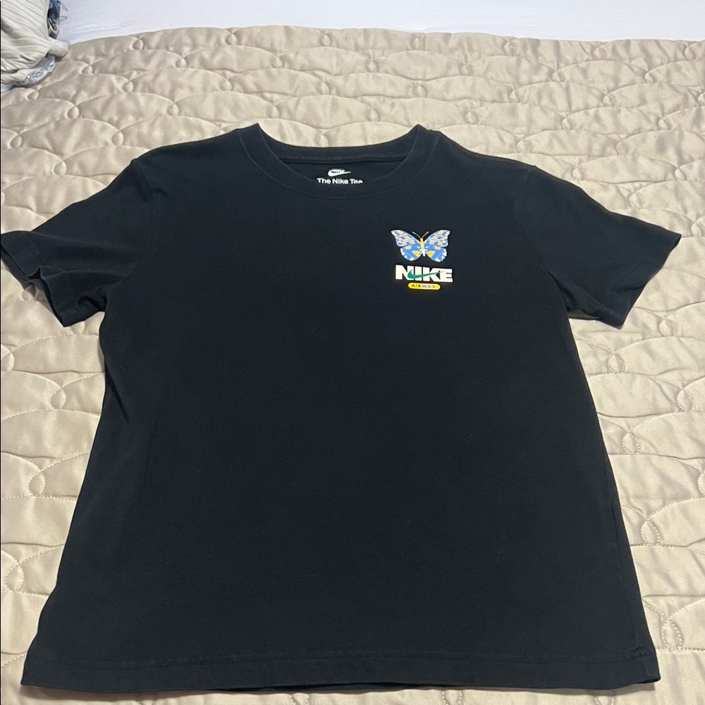 Nike Black Tee with Blue & Yellow Butterfly Graphic